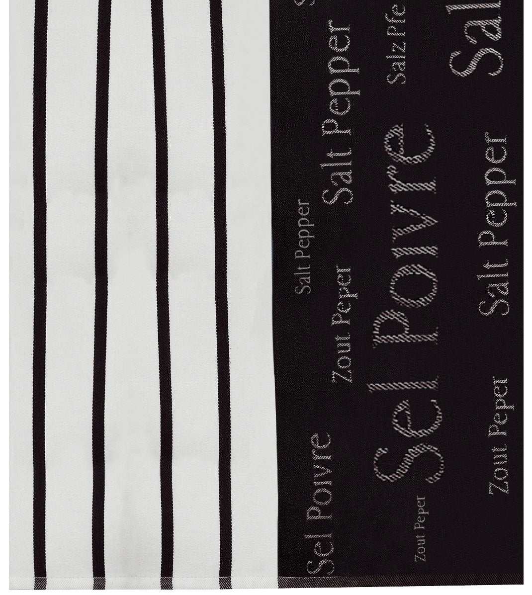 strofinaccio jacquard sel & poivre nero, colore nero, taglia 50 x 70. strofinaccio piegato su fondo neutro per mostrare texture e finiture