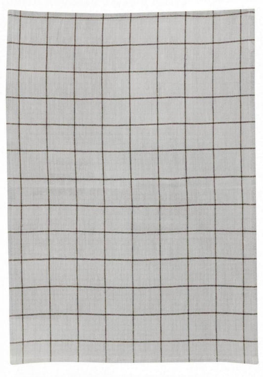 strofinaccio misto a quadri kilia ecru, colore ecru, taglia 50 x 70. strofinaccio piegato su fondo neutro per mostrare texture e finiture