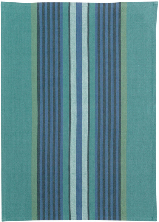 strofinaccio riciclato yuna pavone, colore pavone, taglia 50 x 70. strofinaccio piegato su fondo neutro per mostrare texture e finiture