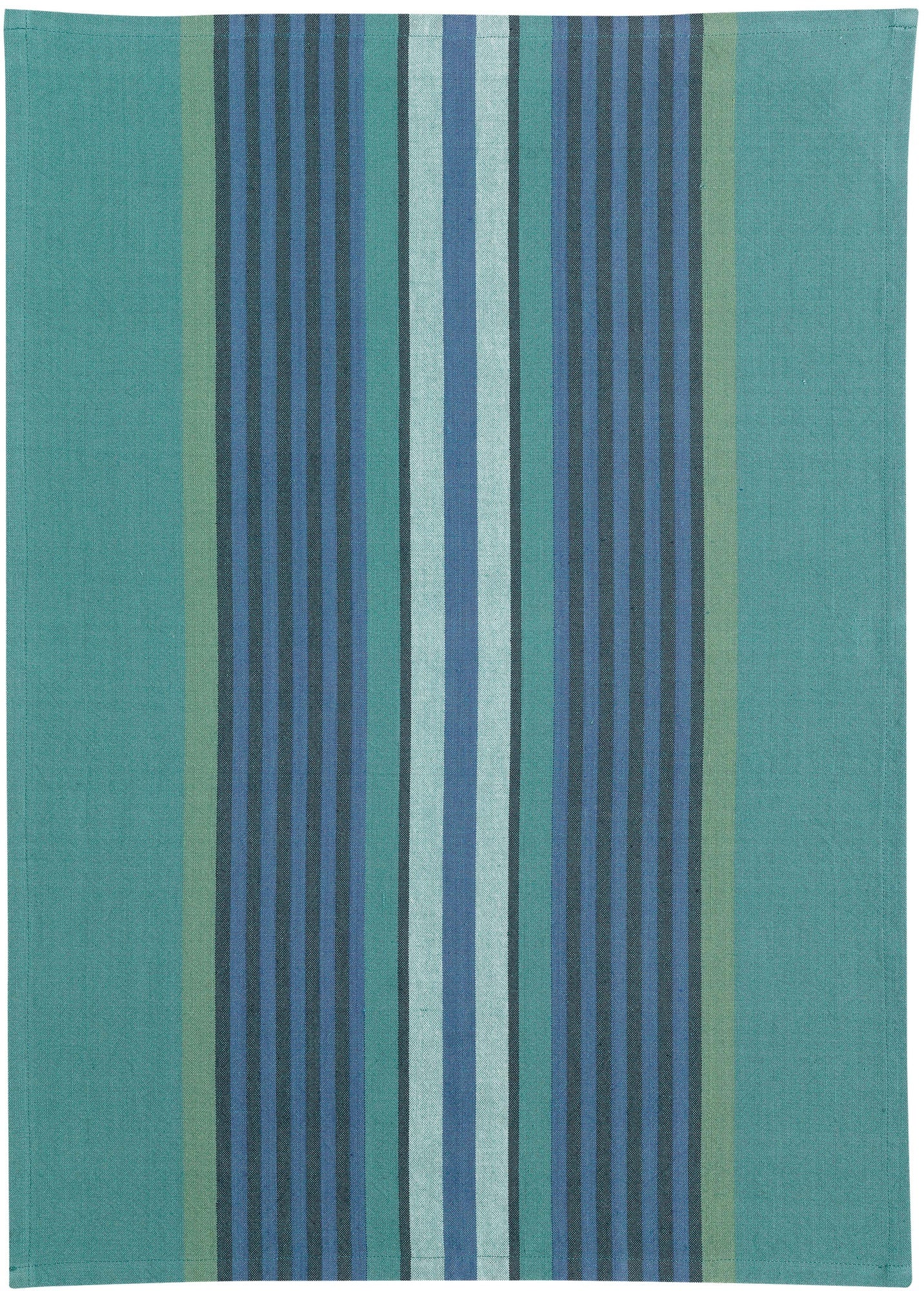 strofinaccio riciclato yuna pavone, colore pavone, taglia 50 x 70. strofinaccio piegato su fondo neutro per mostrare texture e finiture