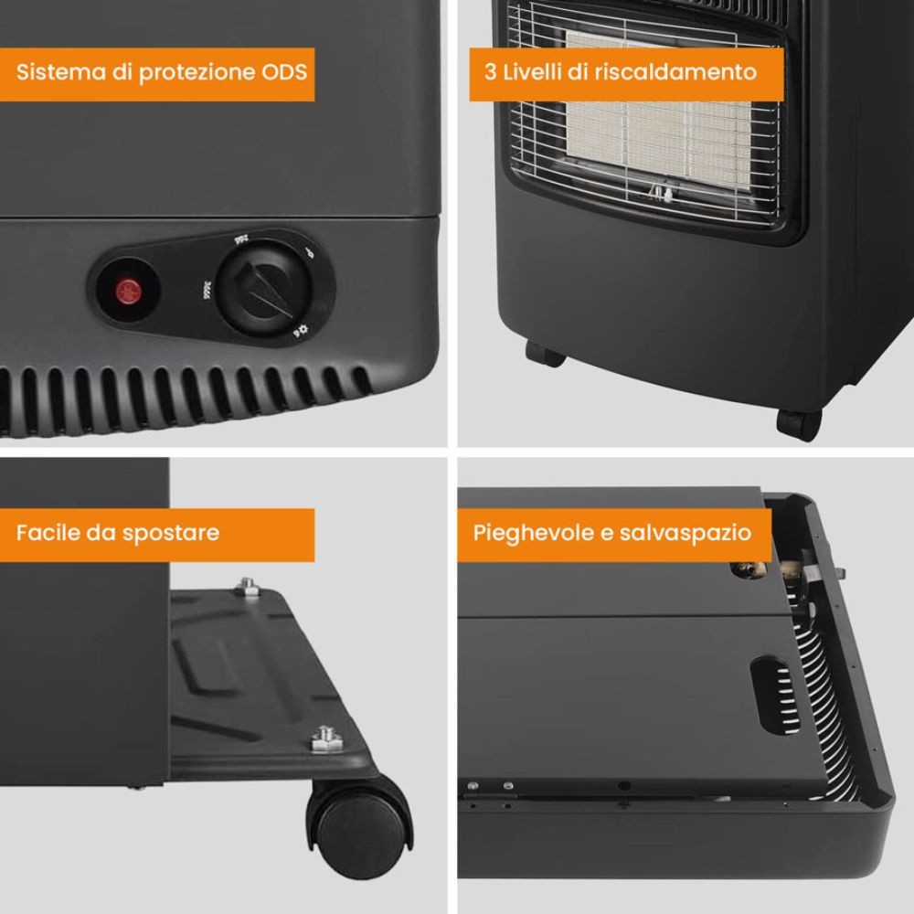 stufa white a gas pieghevole con vano bombola fino a 15kg 4200w, elettrodomestico per regolare la temperatura in casa