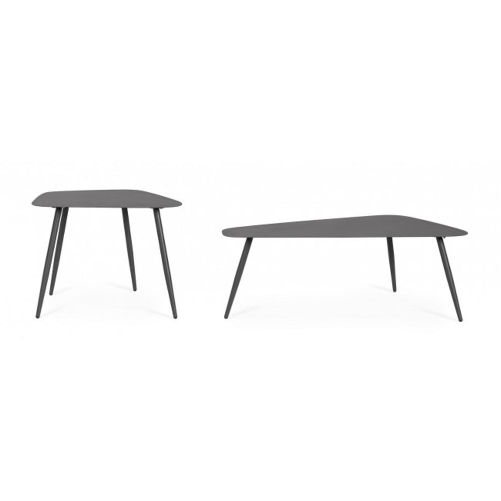 set di 2 tavolini yvonne in acciaio antracite, dettaglio della struttura resistente alle intemperie