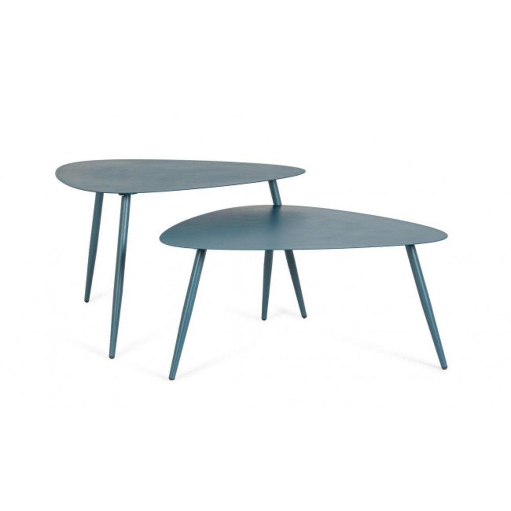 set di 2 tavolini yvonne in acciaio blu, perfetto per appoggiare bevande, libri o decorazioni