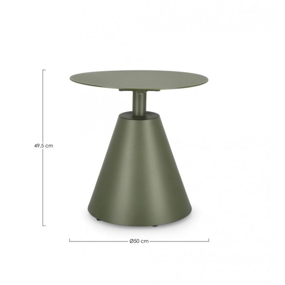 tavolino rotondo aloha in alluminio verde, dettaglio della struttura resistente alle intemperie