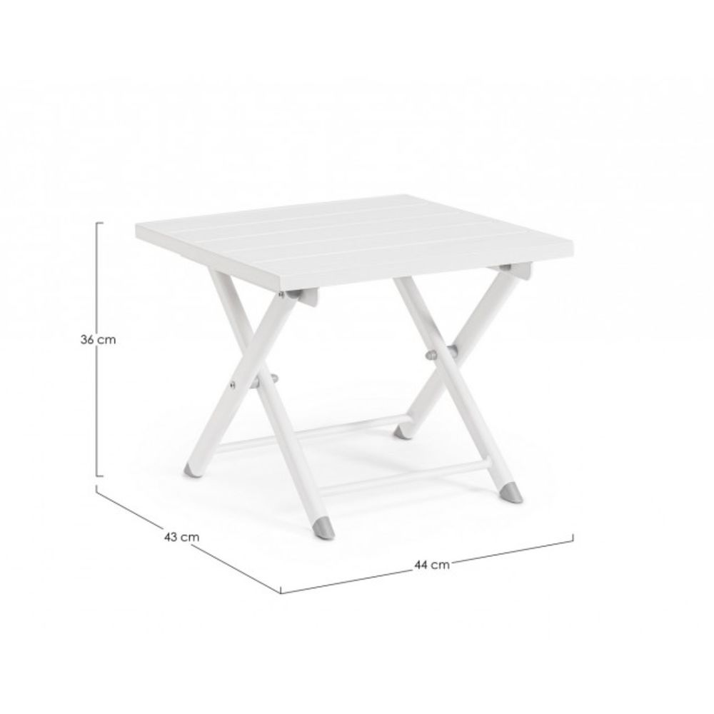 tavolino taylor in alluminio bianco, pieghevole, dettaglio della struttura resistente alle intemperie