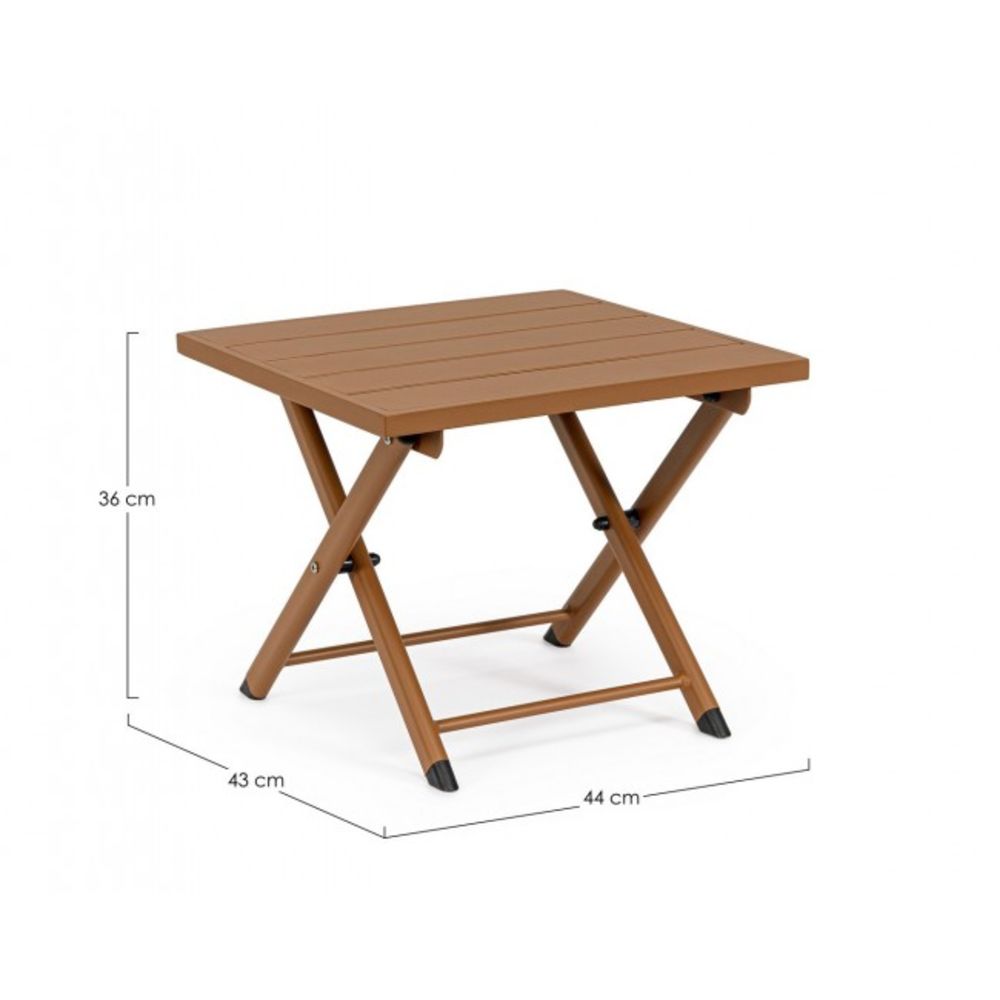 tavolino taylor in alluminio ruggine, pieghevole, dettaglio della struttura resistente alle intemperie