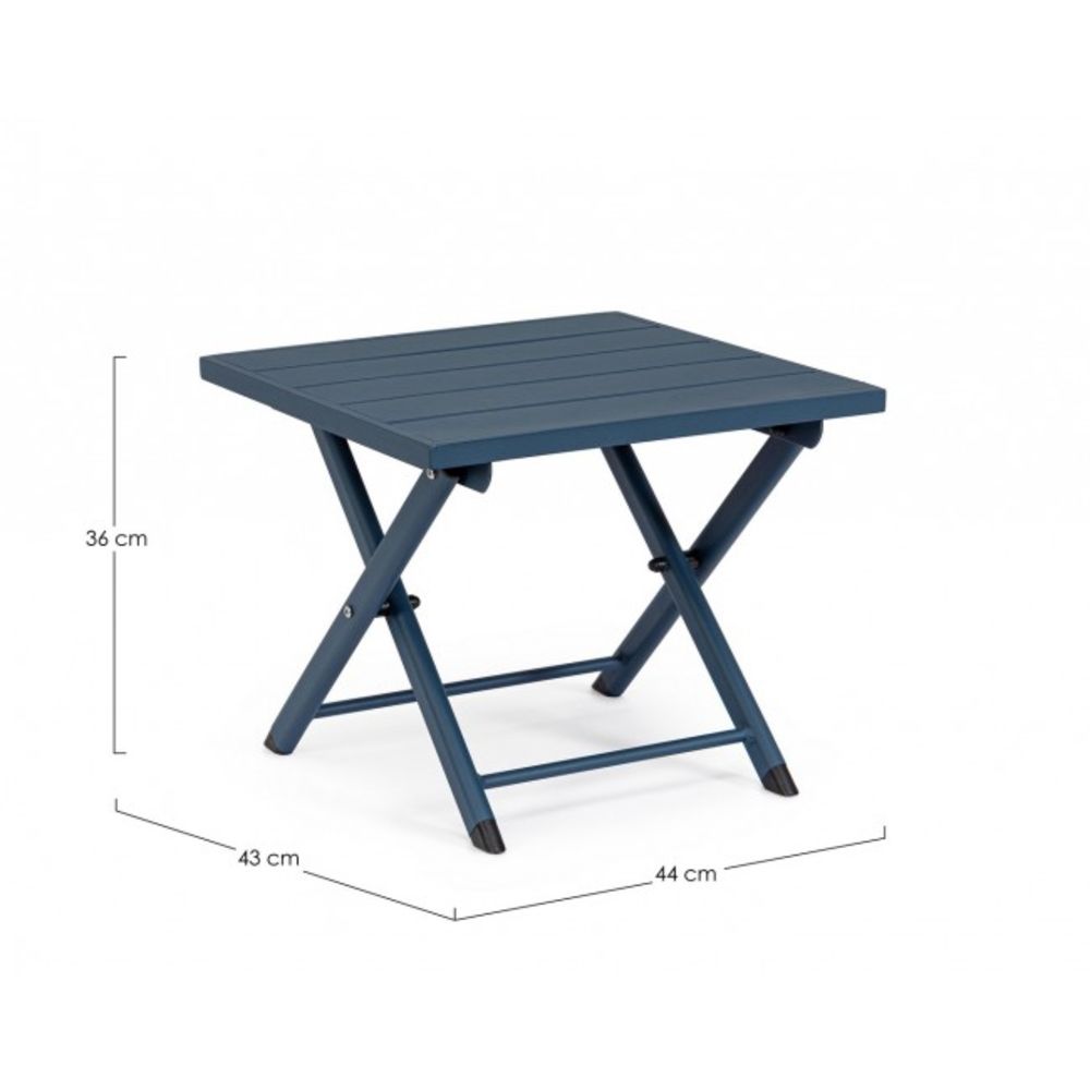 tavolino taylor in alluminio blu, pieghevole, dettaglio della struttura resistente alle intemperie