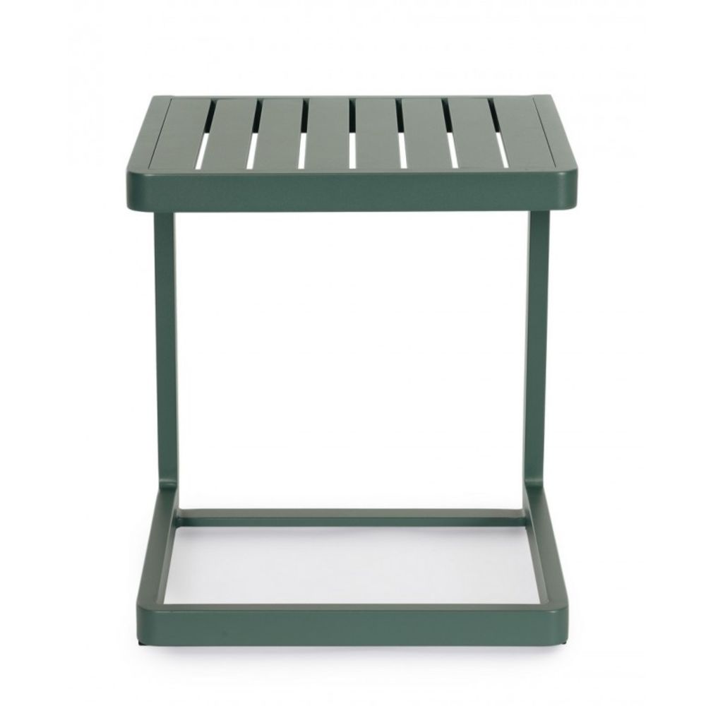 set di 2 tavolini rettangolari konnor in alluminio verde scuro, vista ambientata su terrazza o veranda
