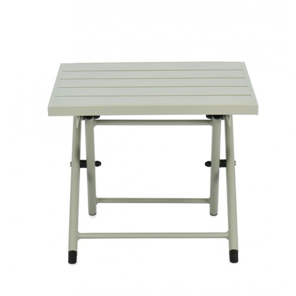 tavolino taylor in alluminio verde chiaro, pieghevole, vista ambientata su terrazza o veranda