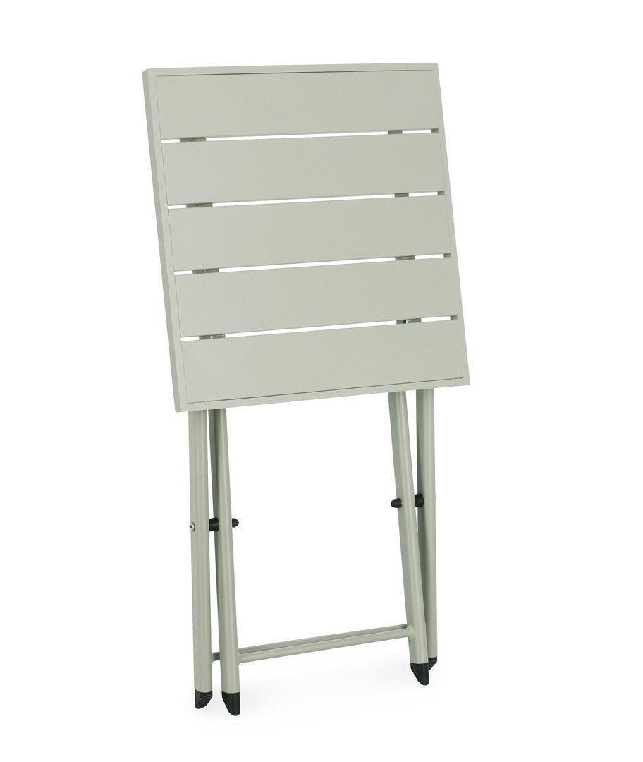 tavolino taylor in alluminio verde chiaro, pieghevole, design compatto e facile da spostare