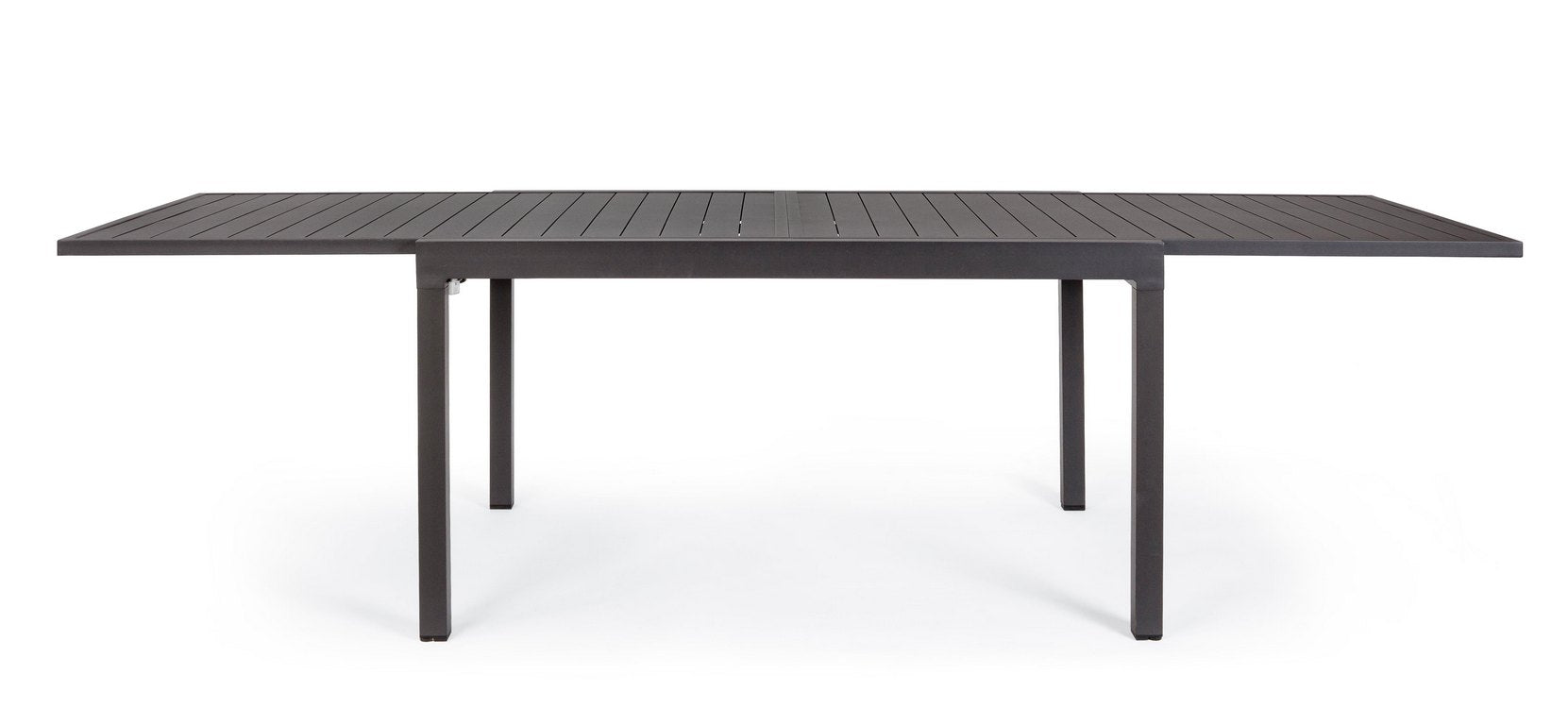 tavolo allungabile pelagius in alluminio antracite 135×90 cm – 270×90 cm, ambientazione in giardino con sedie coordinate