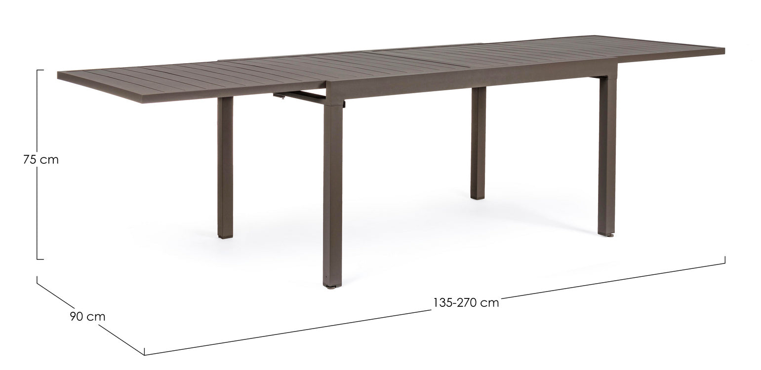tavolo allungabile pelagius in alluminio caffè 135×90 cm – 270×90 cm, design resistente e dal look naturale