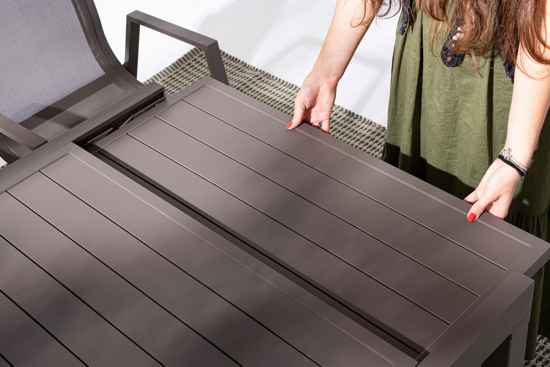 tavolo allungabile pelagius in alluminio caffè 135×90 cm – 270×90 cm, facile da pulire e da spostare all’occorrenza