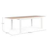 tavolo allungabile belmar effetto legno e struttura in alluminio bianca 160×100 cm – 240×100 cm, ambientazione in giardino...