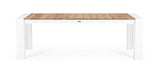 tavolo allungabile cameron in alluminio bianco e legno teak 228×100 cm – 294×100 cm, dettaglio dei materiali trattati per...