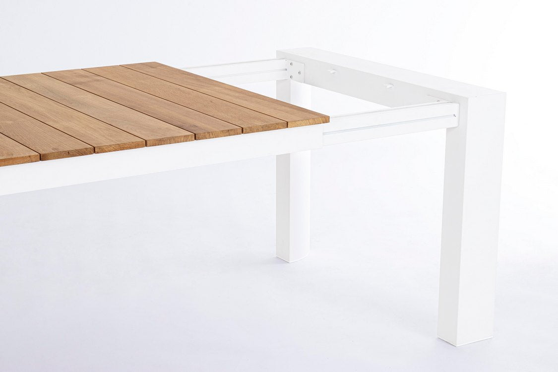 tavolo allungabile cameron in alluminio bianco e legno teak 228×100 cm – 294×100 cm, facile da pulire e da spostare...