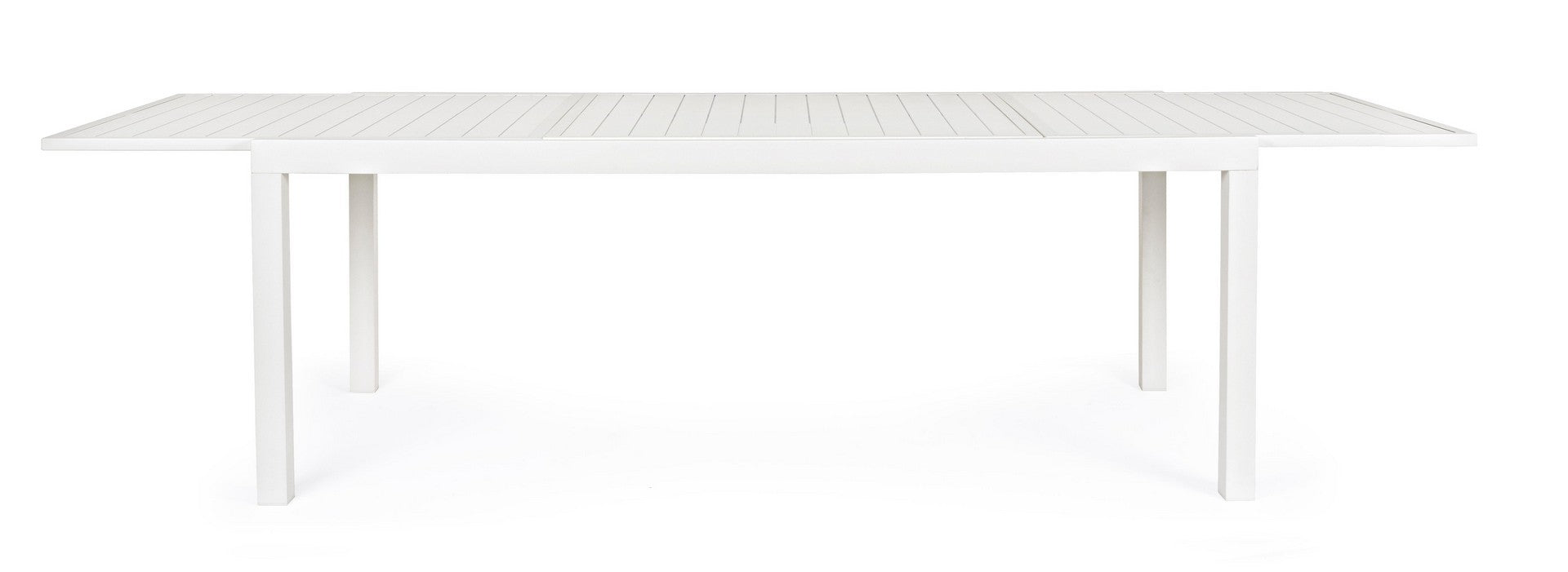 tavolo hilde allungabile bianco 200/300×100 cm, ambientazione in giardino con sedie coordinate