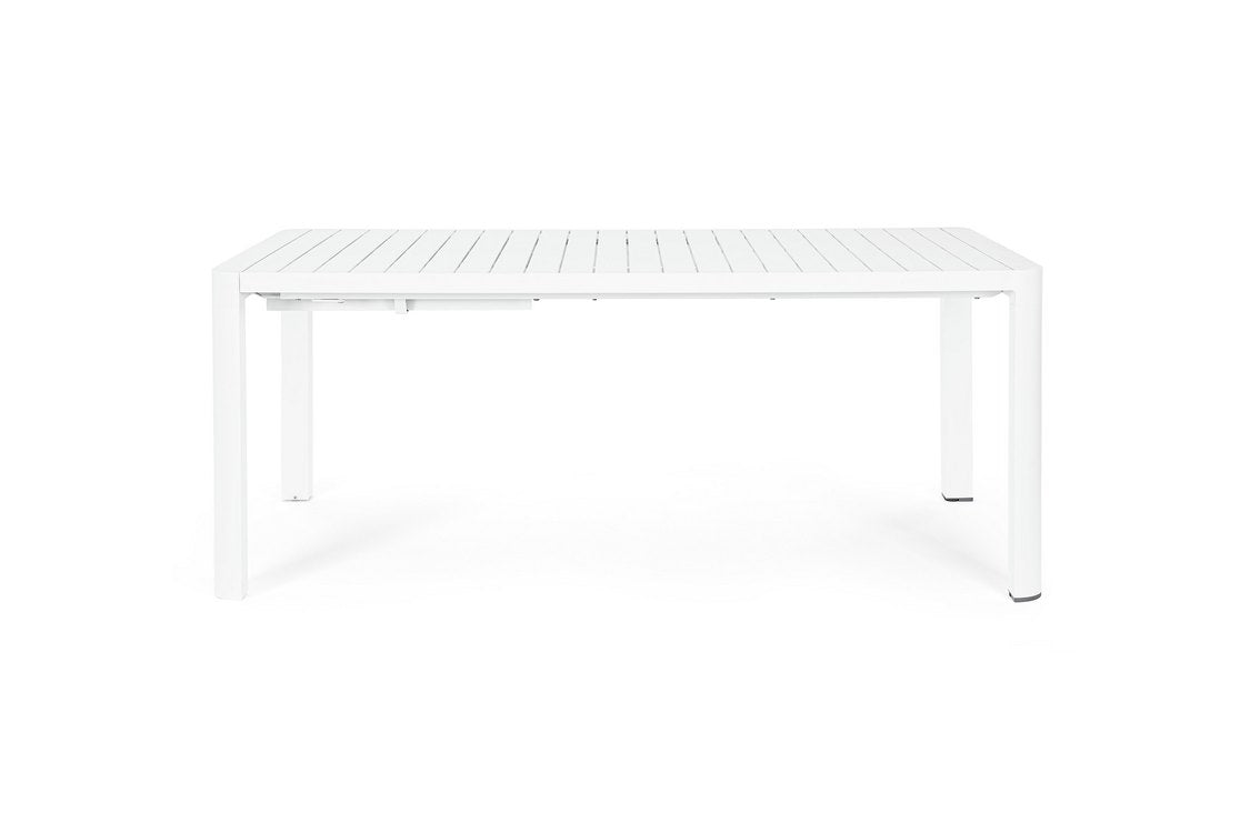 tavolo allungabile kiplin in alluminio bianco 180×100 cm – 240×100 cm, dettaglio dei materiali trattati per uso esterno