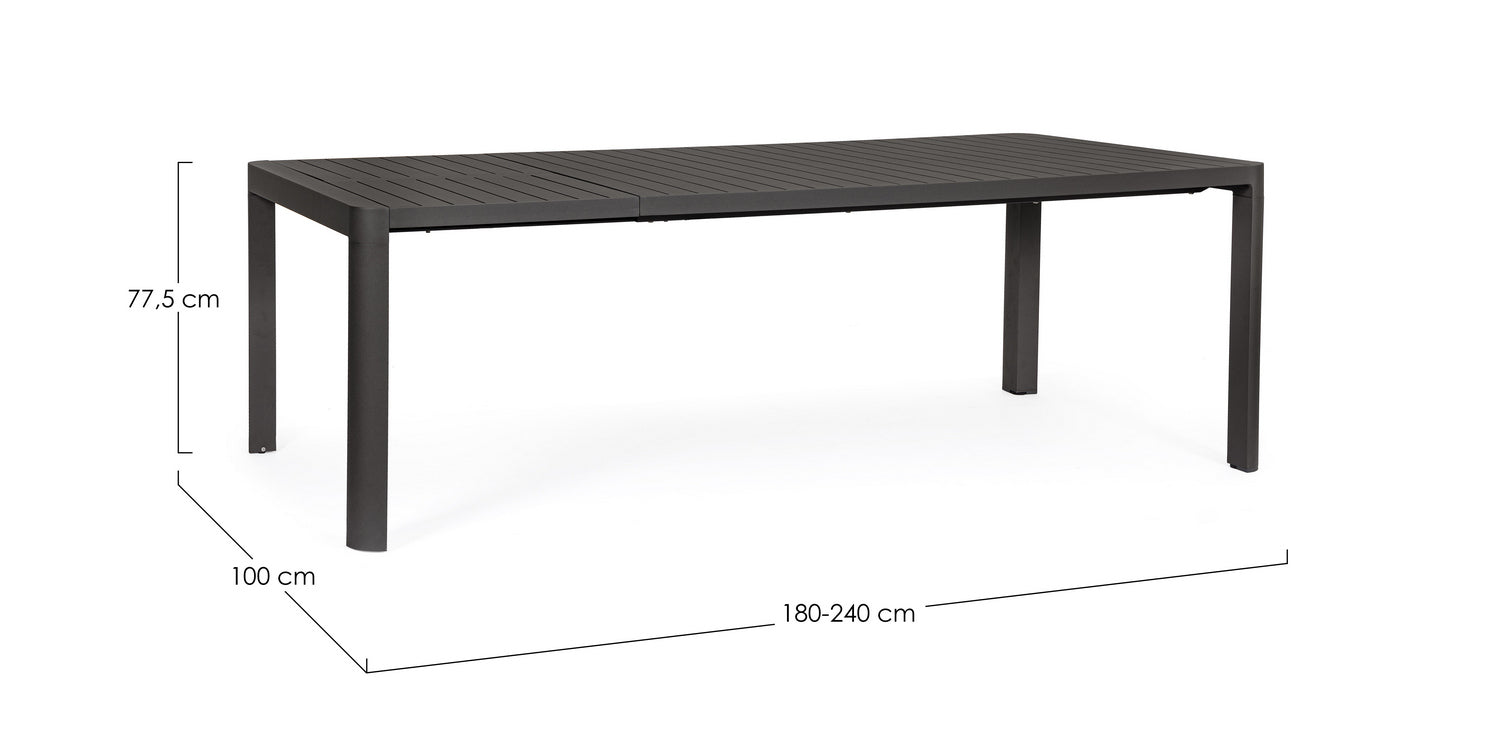 tavolo allungabile kiplin in alluminio antracite 180×100 cm – 240×100 cm, design resistente e dal look naturale