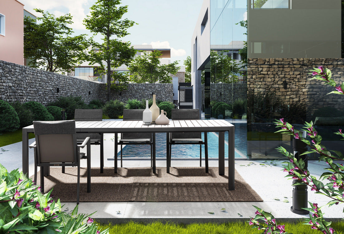 tavolo allungabile kiplin in alluminio antracite 180×100 cm – 240×100 cm, complemento d’arredo immancabile per spazi verdi