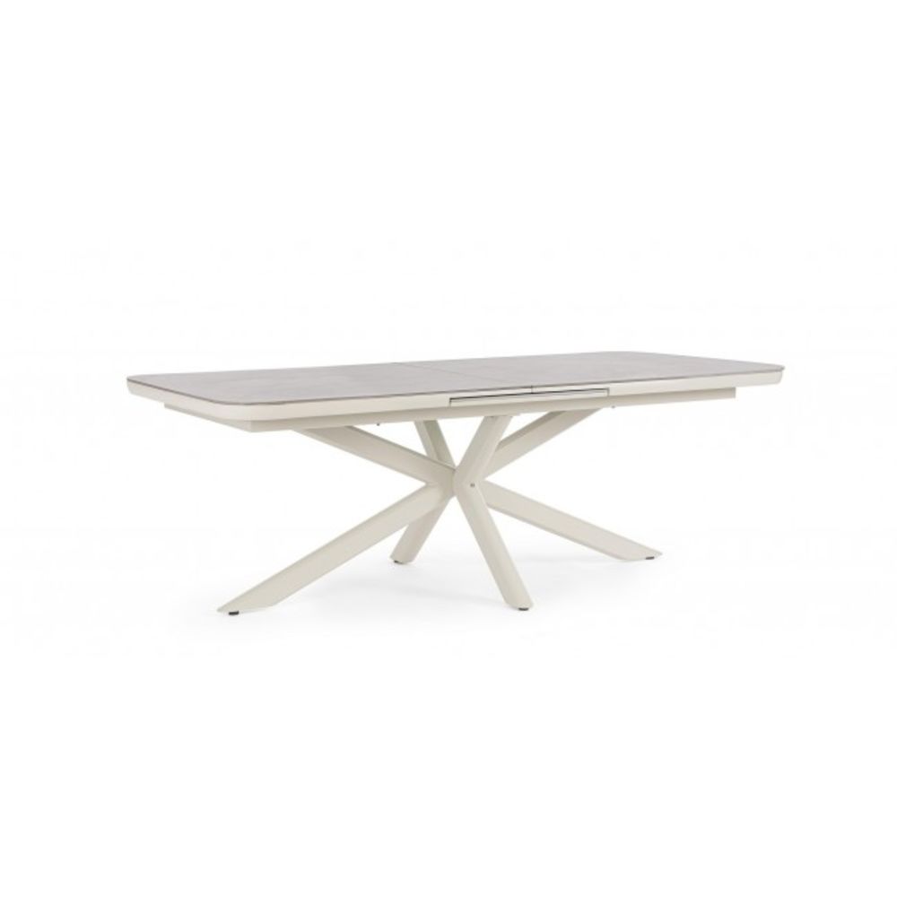 tavolo allungabile pascal in pietra naturale e struttura in alluminio beige 200×100 cm – 260×100 cm, dettaglio dei materiali...