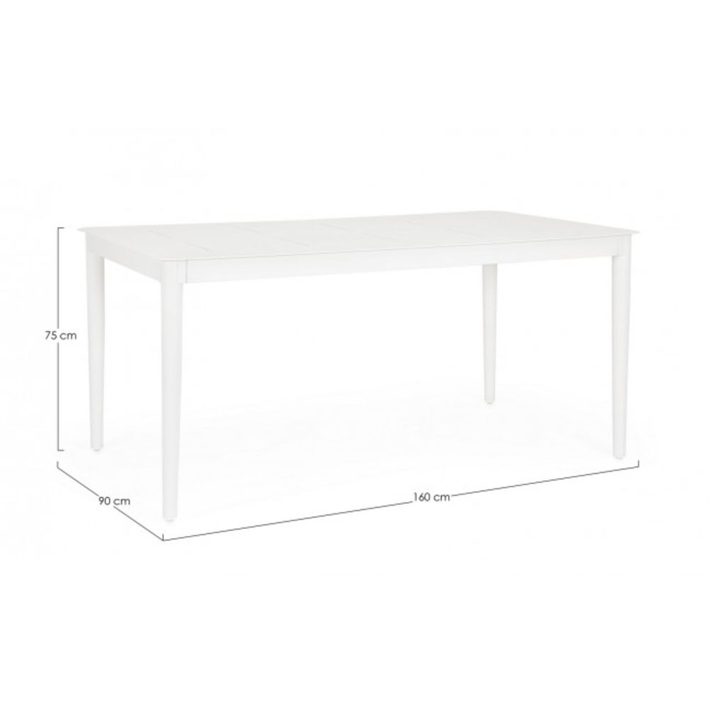 tavolo fisso nebula in alluminio bianco 160×90 cm, dettaglio dei materiali trattati per uso esterno