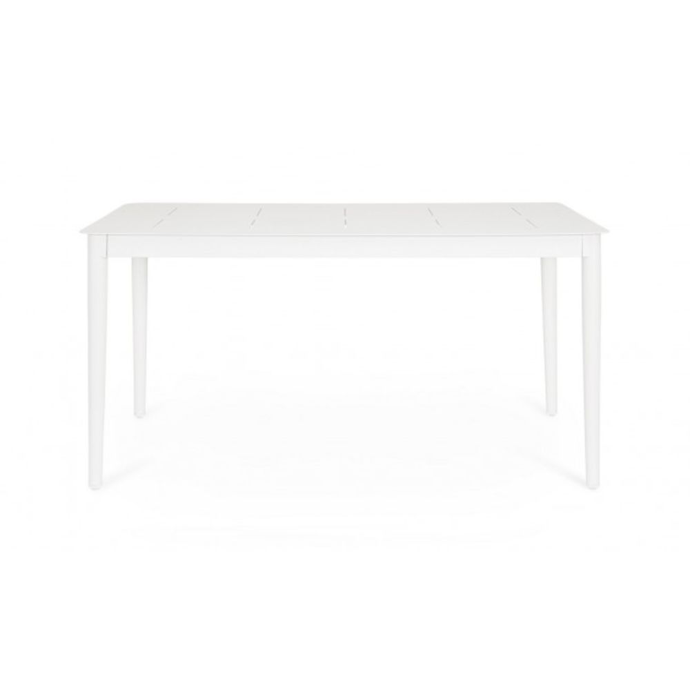 tavolo fisso nebula in alluminio bianco 160×90 cm, ambientazione in giardino con sedie coordinate