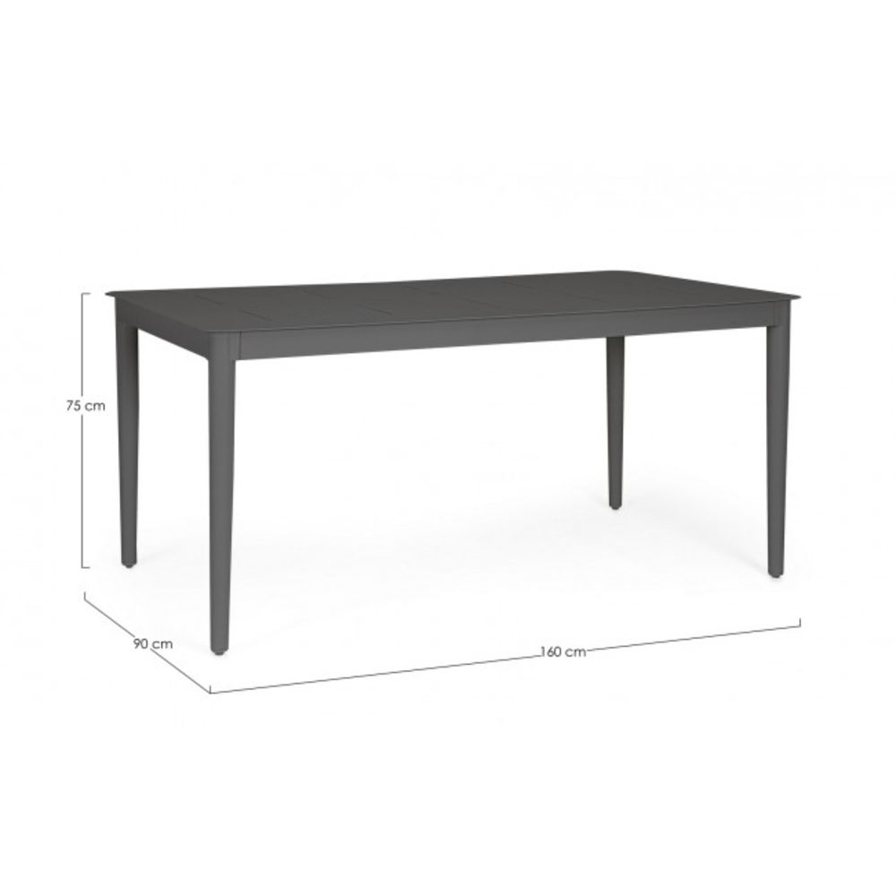 tavolo fisso nebula in alluminio antracite 160×90 cm, dettaglio dei materiali trattati per uso esterno