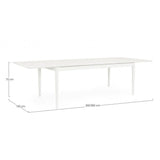 tavolo allungabile nebula in alluminio bianco 200×100 cm – 300×100 cm, ambientazione in giardino con sedie coordinate