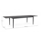 tavolo allungabile nebula in alluminio antracite 200×100 cm – 300×100 cm, ambientazione in giardino con sedie coordinate