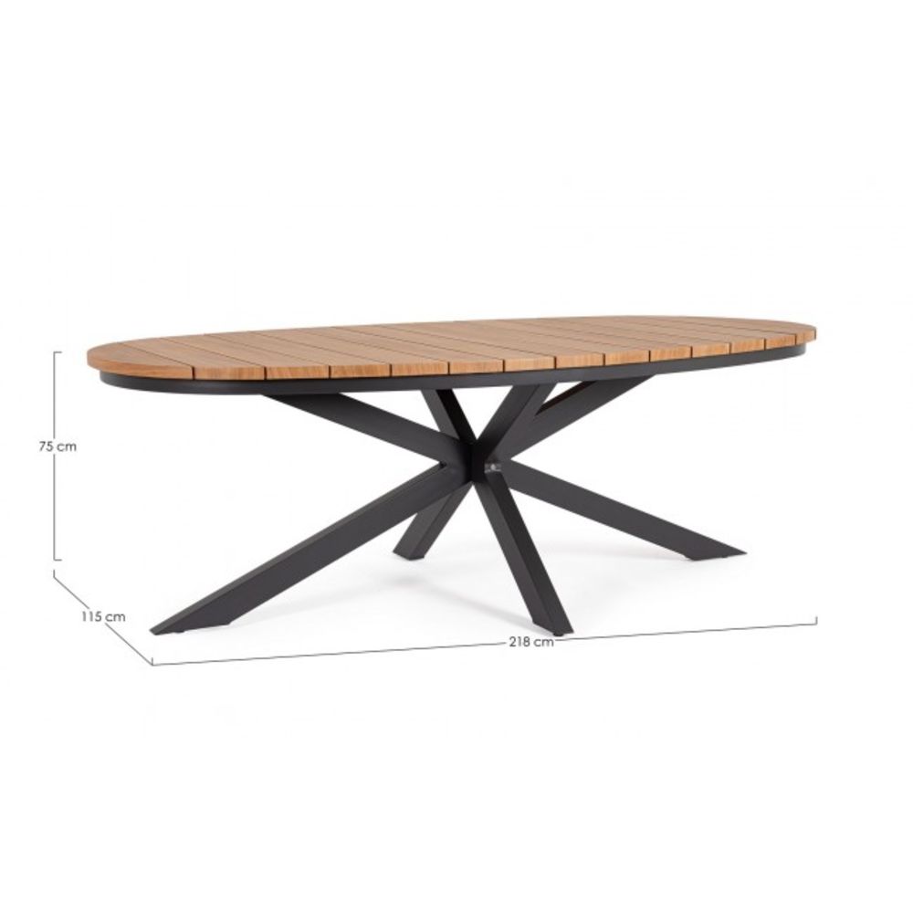 tavolo fisso zelmar effetto legno e struttura in alluminio antracite 218×115 cm, dettaglio dei materiali trattati per uso...