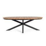 tavolo fisso zelmar effetto legno e struttura in alluminio antracite 218×115 cm, ambientazione in giardino con sedie...