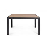 tavolo fisso hilija effetto legno e struttura in alluminio antracite 136×136 cm, dettaglio dei materiali trattati per uso...