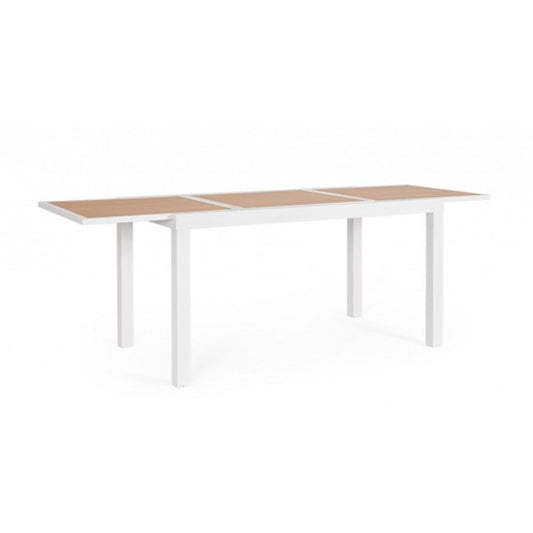 tavolo allungabile hilija effetto legno e struttura in alluminio bianco 140×77 cm – 210×77 cm, tavolo da giardino perfetto...