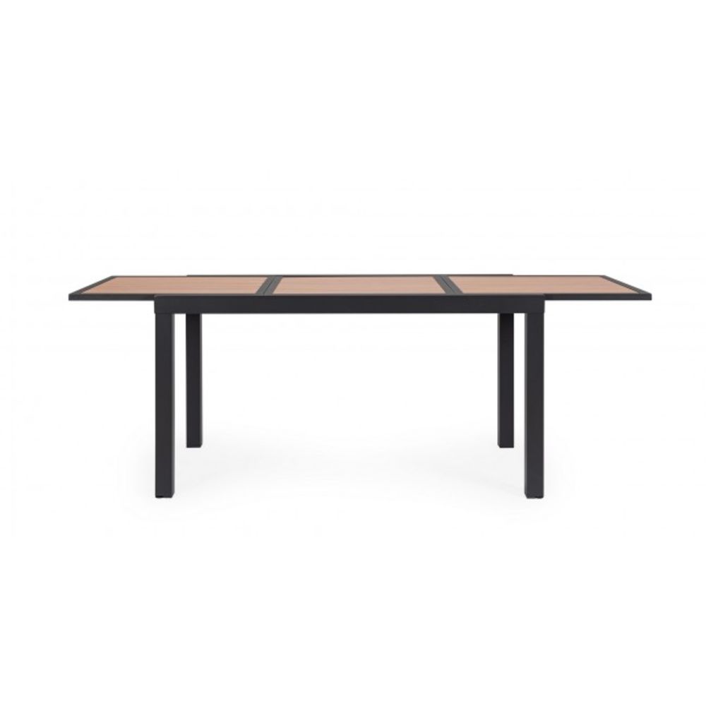 tavolo allungabile hilija effetto legno e struttura in alluminio antracite 140×77 cm – 210×77 cm, ambientazione in giardino...