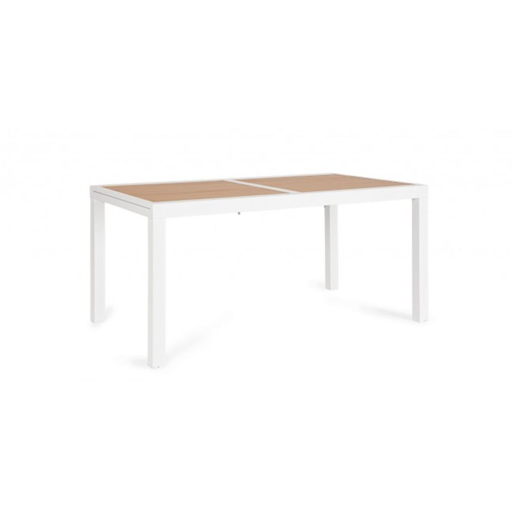 tavolo allungabile hilija effetto legno e struttura in alluminio bianco 160×90 cm – 240×90 cm, dettaglio dei materiali...