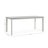 tavolo fisso alcora in pietra naturale e struttura in alluminio beige 180×90 cm, dettaglio dei materiali trattati per uso...