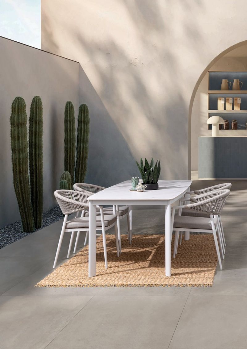 tavolo fisso alcora in pietra naturale e struttura in alluminio bianca 180×90 cm, facile da pulire e da spostare...