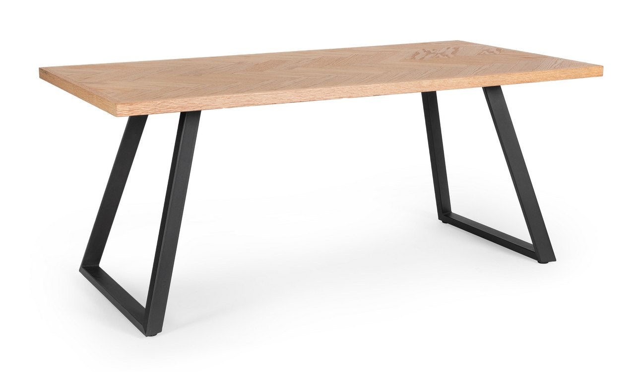 tavolo dukat in legno naturale e gambe in acciaio nero 180 x 90 cm, tavolo elegante adatto a sala da pranzo o cucina