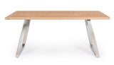 tavolo dukat in legno naturale e gambe in acciaio 180 x 90 cm, dettaglio della struttura in legno o metallo