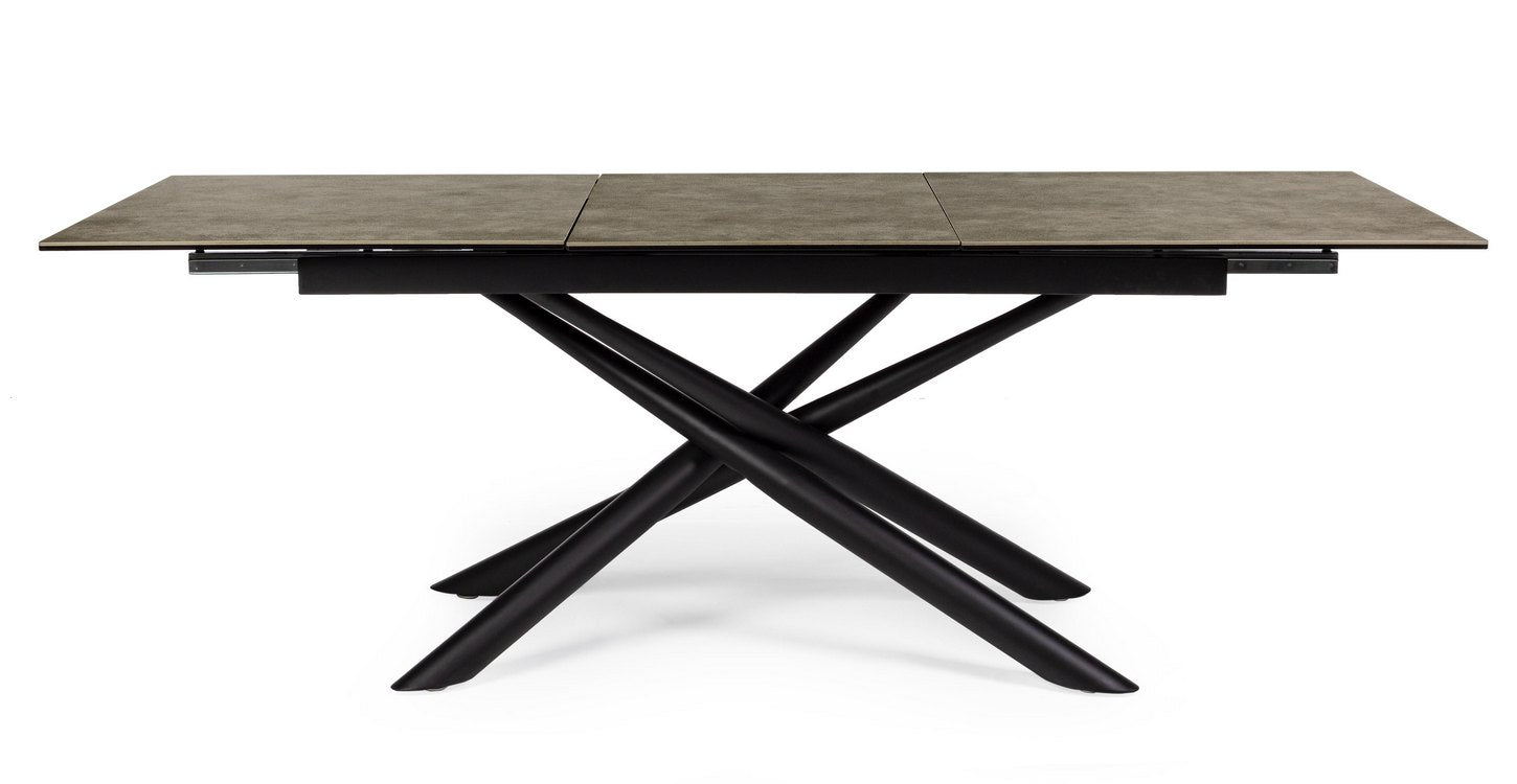 tavolo seyfert in ceramica marrone e gambe in acciaio nero, allungabile 160 x 90 cm – 220 x 90 cm, dettaglio della struttura...