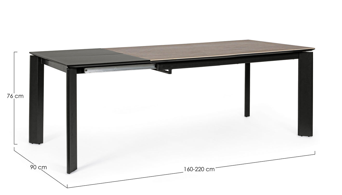 tavolo briva in acciaio nero e piano in ceramica marrone, allungabile 160×90 cm – 220×90 cm, ideale per ospitare pranzi o...