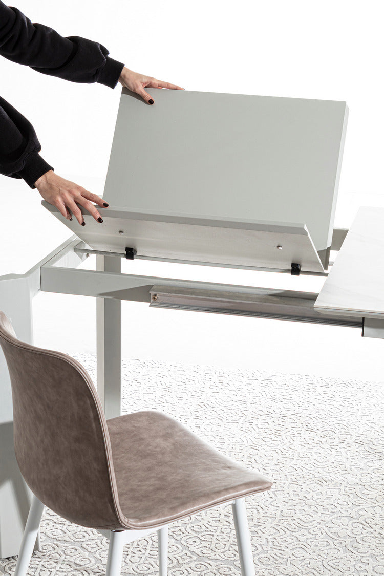 tavolo briva in acciaio grigio chiaro e piano in ceramica effetto marmo, allungabile 160×90 cm – 220×90 cm, arredo...