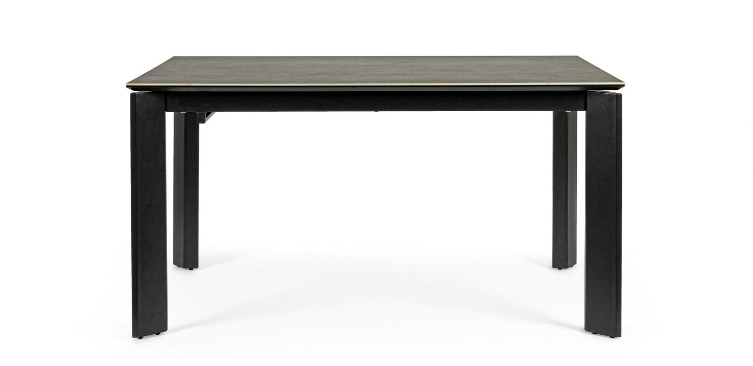 tavolo briva in acciaio nero e piano in ceramica marrone, allungabile 140×90 cm – 200×90 cm, dettaglio della struttura in...