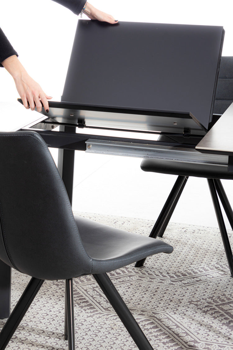 tavolo briva in acciaio nero e piano in ceramica marrone, allungabile 140×90 cm – 200×90 cm, tavolo stabile con finiture...