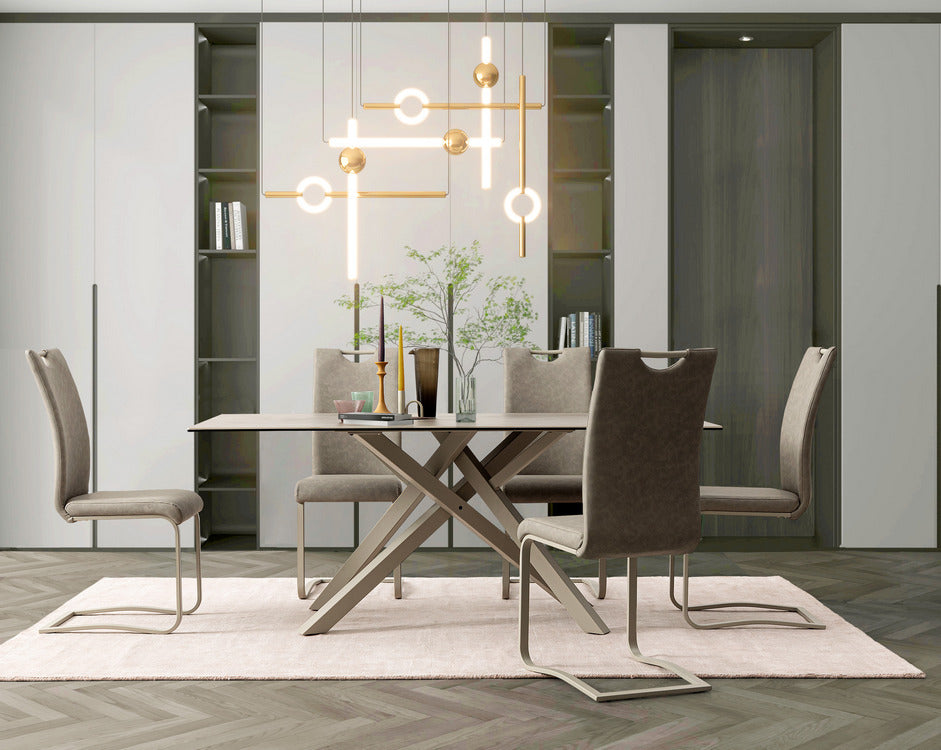 tavolo sean in ceramica effetto cemento e gambe in acciaio tortora 180×90 cm, design moderno per ambienti contemporanei