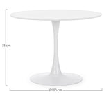 tavolo bloom bianco tondo 100×75 cm, vista ambientata con sedie abbinate
