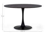 tavolo bloom nero tondo 120×75 cm, vista ambientata con sedie abbinate