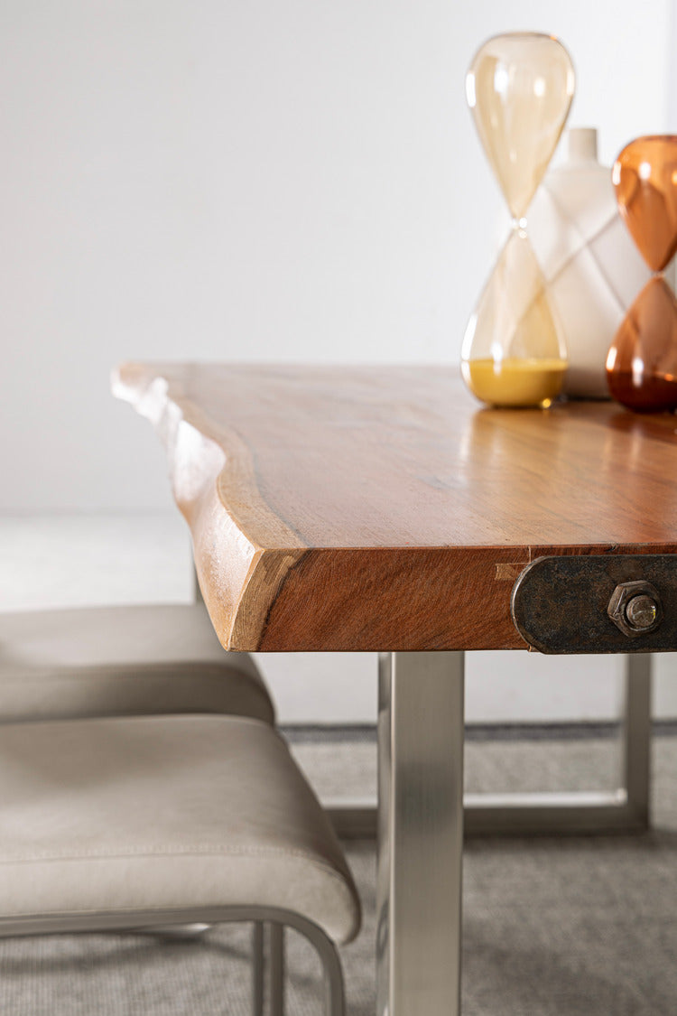 tavolo osbert in legno di acacia e gambe in acciaio 220 x100 cm, tavolo stabile con finiture curate