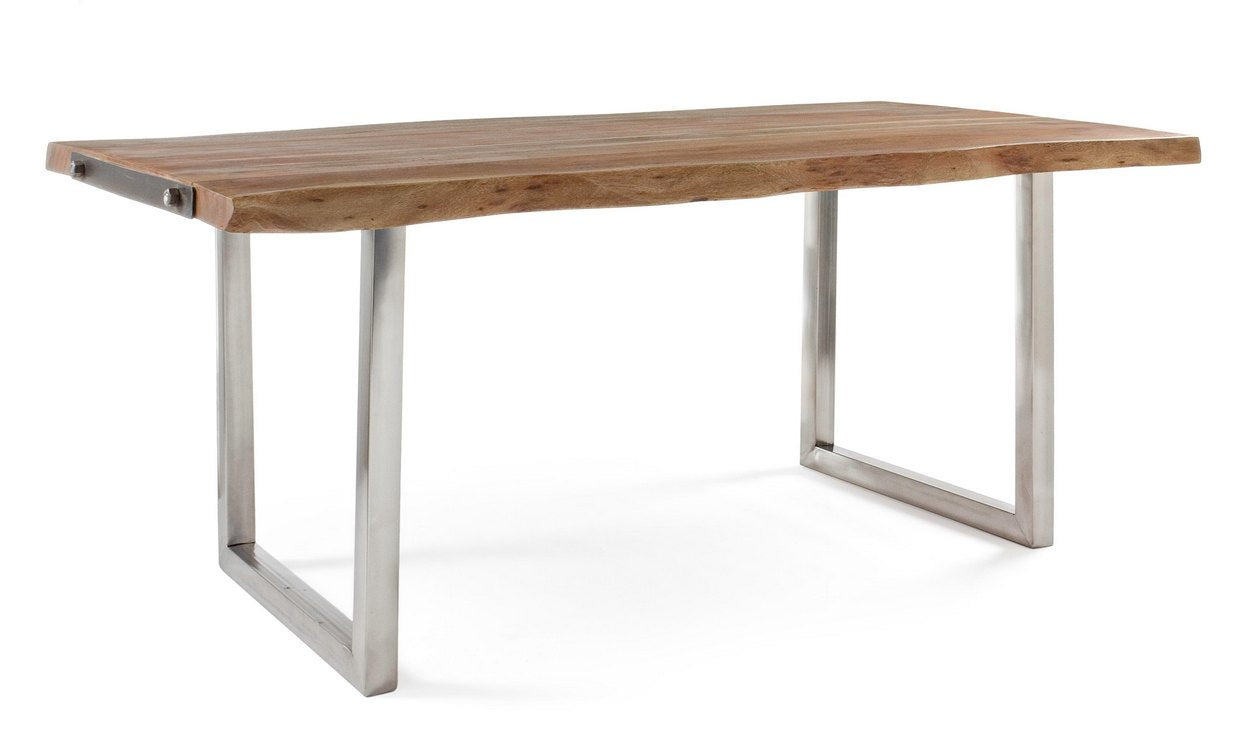 tavolo osbert in legno di acacia e gambe in acciaio 180 x90 cm, tavolo elegante adatto a sala da pranzo o cucina